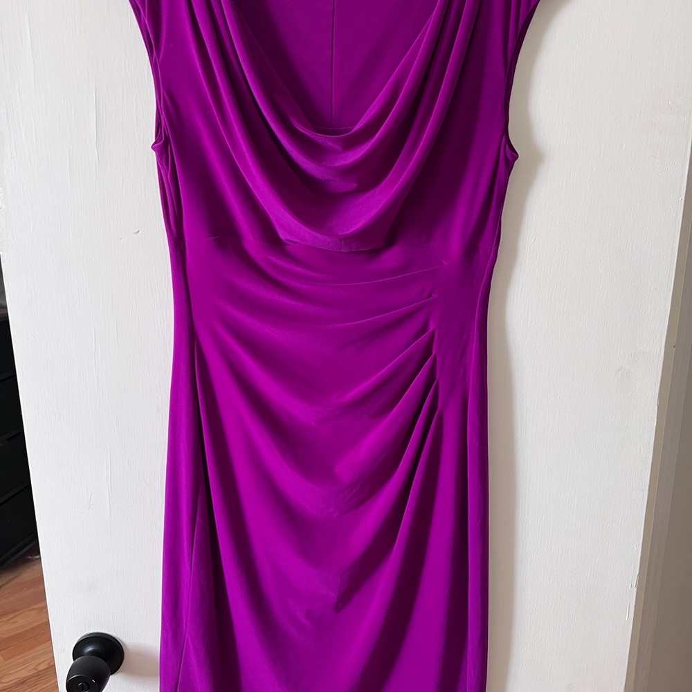 Calvin Klein Purple Asymmetrical Ruched Midi Dress